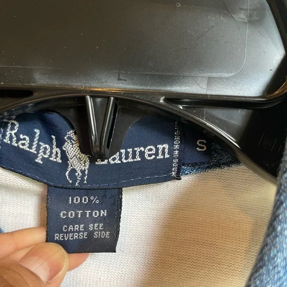 Vintage Ralph Lauren polo with denim collar. Long sleeve. White. Size small. - Picture 5 of 5